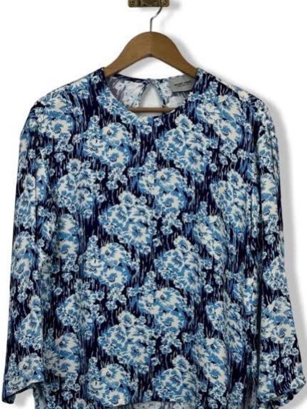 Rachel Comey Blue Floral Round-Neck Long Sleeve Blouse S